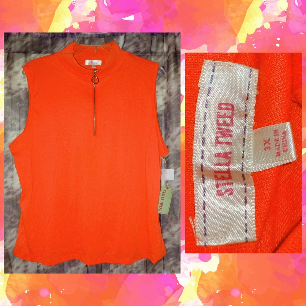 Stella Tweed brand Neon Orange Coral Soft Knit Tank Top Jrs Plus 3X